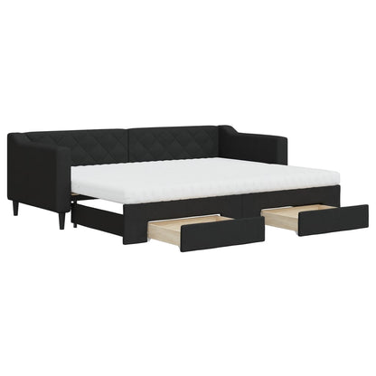 Divano Letto Estraibile con Cassetti Nero 80x200 cm in Tessuto - homemem39