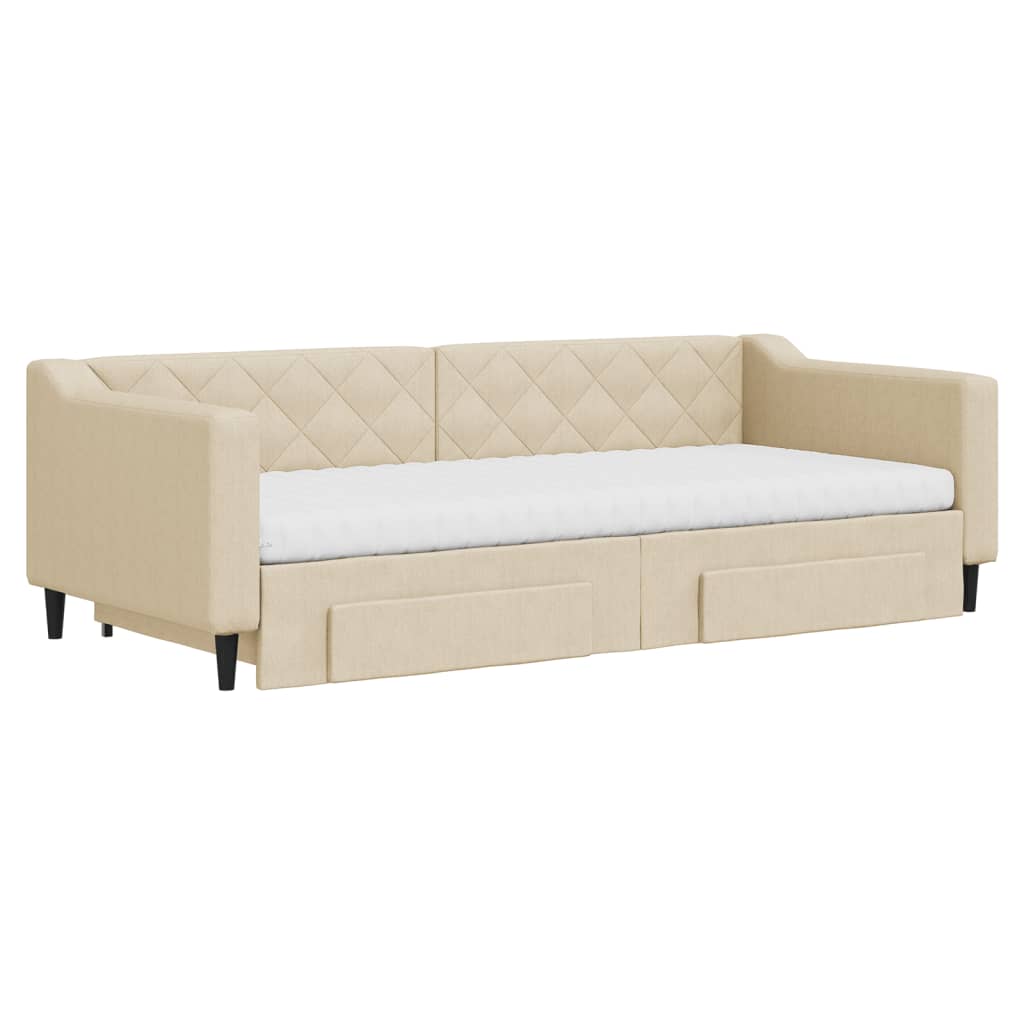 Divano Letto Estraibile con Cassetti Crema 90x200 cm in Tessuto