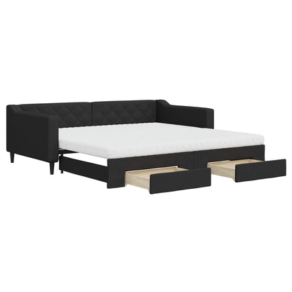 Divano Letto Estraibile con Cassetti Nero 100x200 cm in Tessuto - homemem39