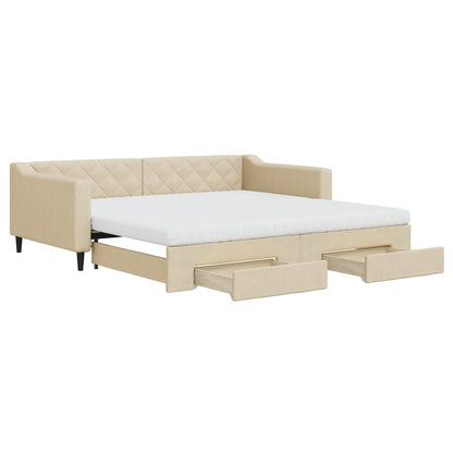 Divano Letto Estraibile con Cassetti Crema 100x200cm in Tessuto - homemem39