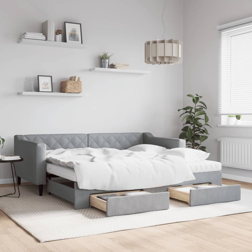 Divano Letto Estraibile Cassetti Grigio Chiaro 90x190cm Tessuto | homemem39