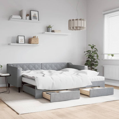 Divano Letto Estraibile Cassetti Grigio Chiaro 90x190cm Tessuto | homemem39