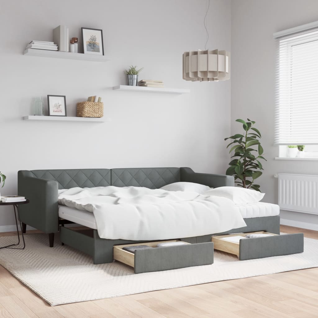 Divano Letto Estraibile Cassetti Grigio Scuro 90x190cm Tessuto - homemem39