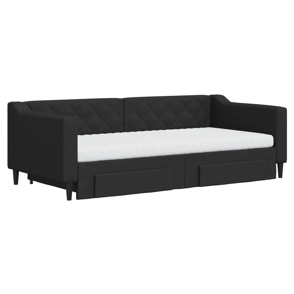 Divano Letto Estraibile con Cassetti Nero 90x190 cm in Tessuto - homemem39