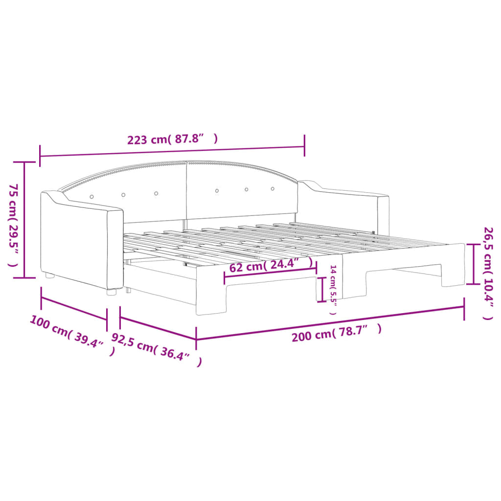 Divano Letto con Letto Estraibile Grigio Scuro 90x200cm Tessuto