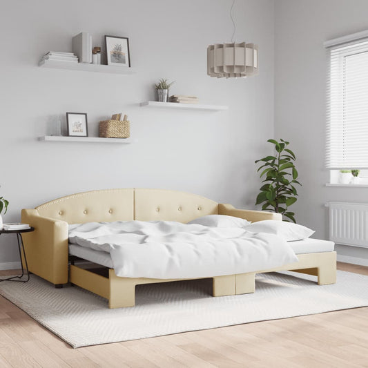 Divano Letto con Letto Estraibile Crema 90x200 cm in Tessuto | homemem39