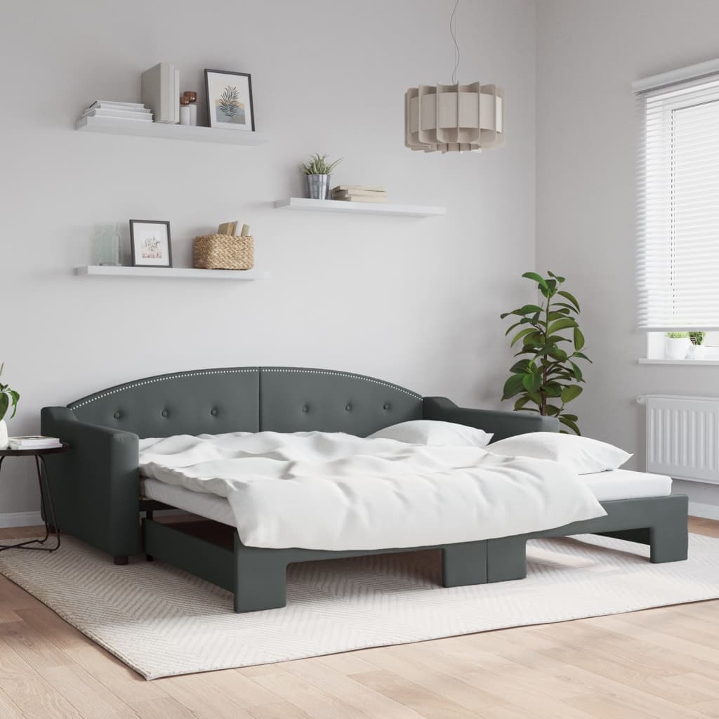 Divano Letto con Letto Estraibile Grigio Scuro 100x200 Tessuto | homemem39