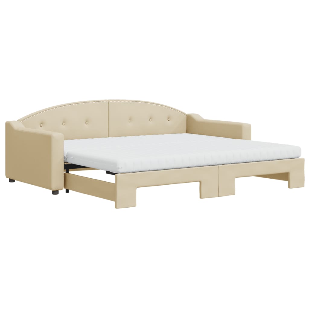 Divano Letto Estraibile con Materassi Crema 90x200 cm Tessuto