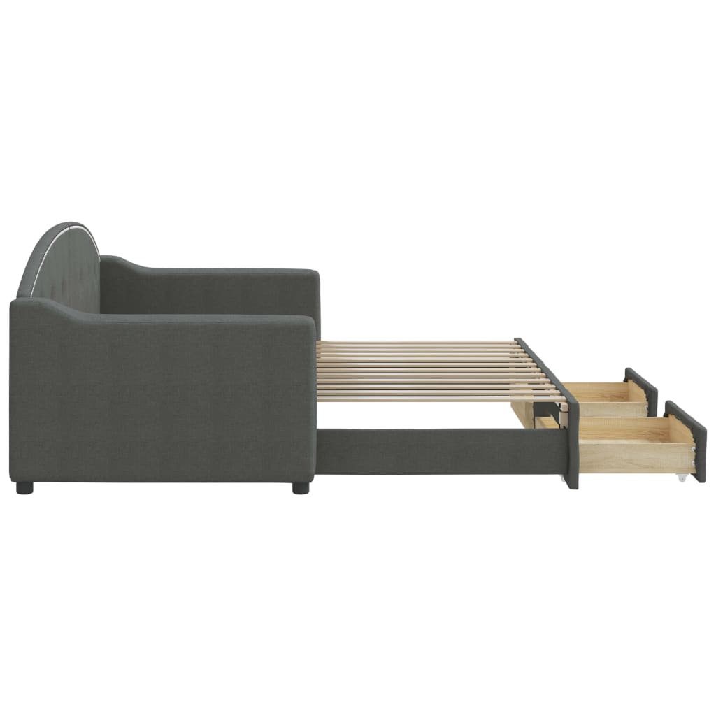 Divano Letto Estraibile Cassetti Grigio Scuro 80x200cm Tessuto