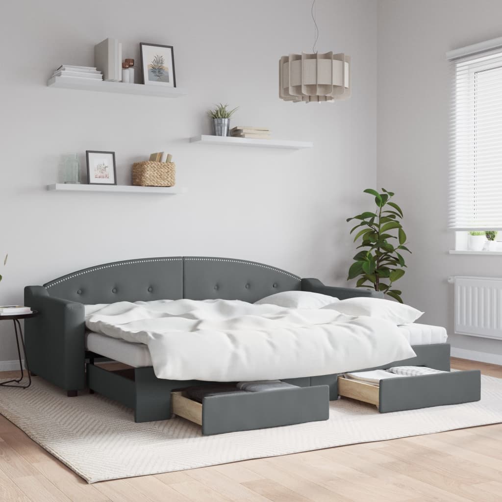 Divano Letto Estraibile Cassetti Grigio Scuro 80x200cm Tessuto | homemem39