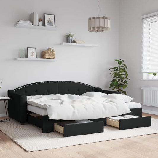 Divano Letto Estraibile con Cassetti Nero 80x200 cm in Tessuto | homemem39