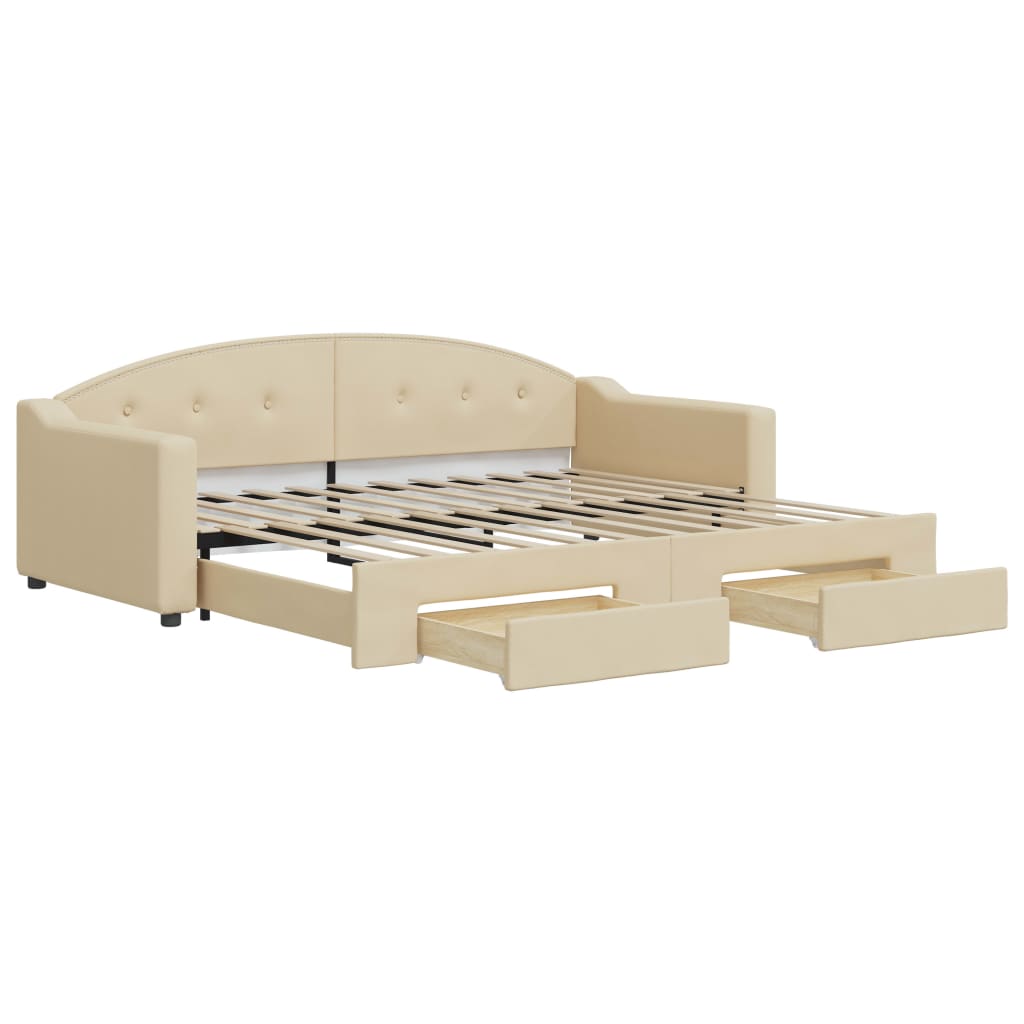 Divano Letto Estraibile con Cassetti Crema 90x200 cm in Tessuto | homemem39