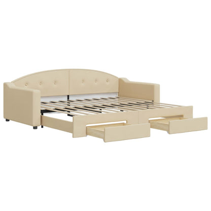 Divano Letto Estraibile con Cassetti Crema 90x200 cm in Tessuto | homemem39