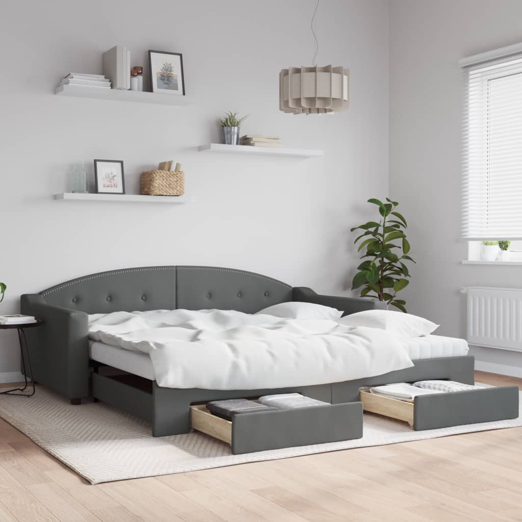 Divano Letto Estraibile Cassetti Grigio Scuro 100x200cm Tessuto | homemem39