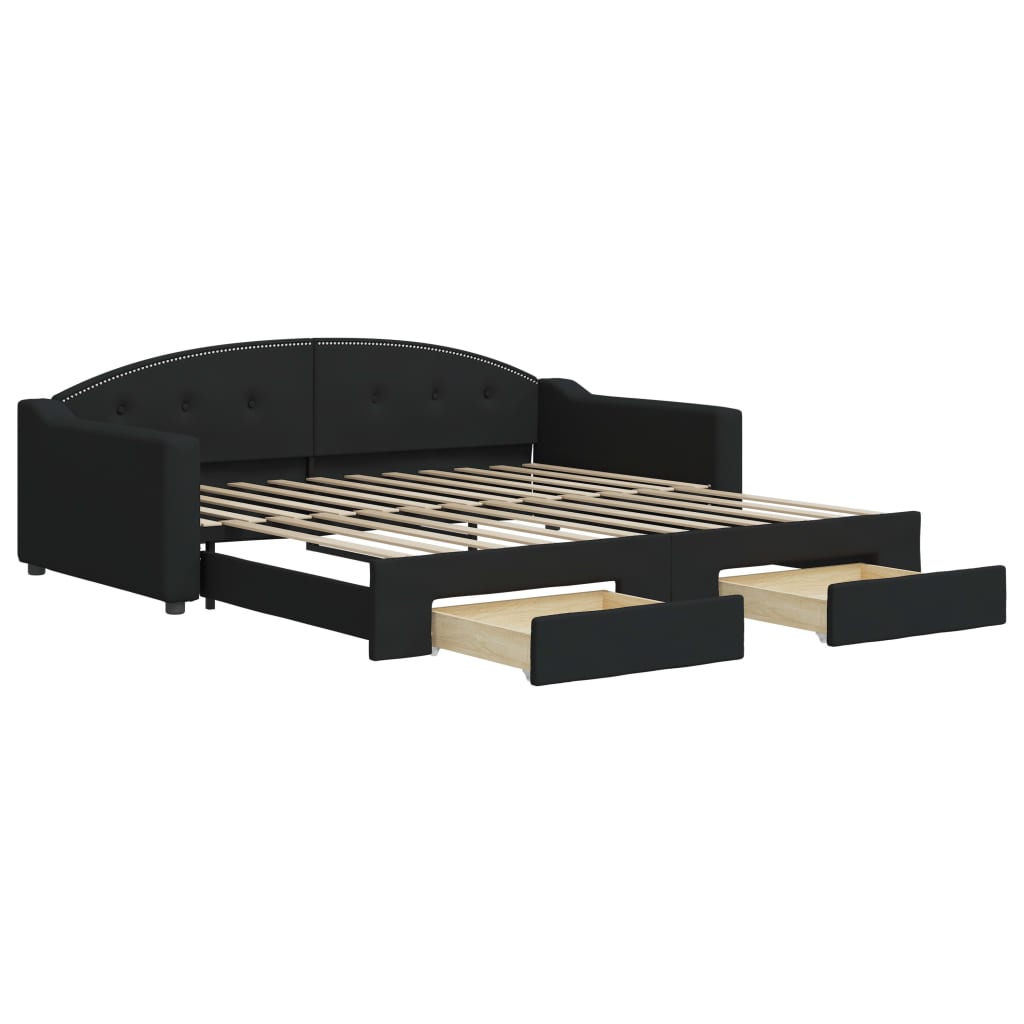 Divano Letto Estraibile con Cassetti Nero 100x200 cm in Tessuto