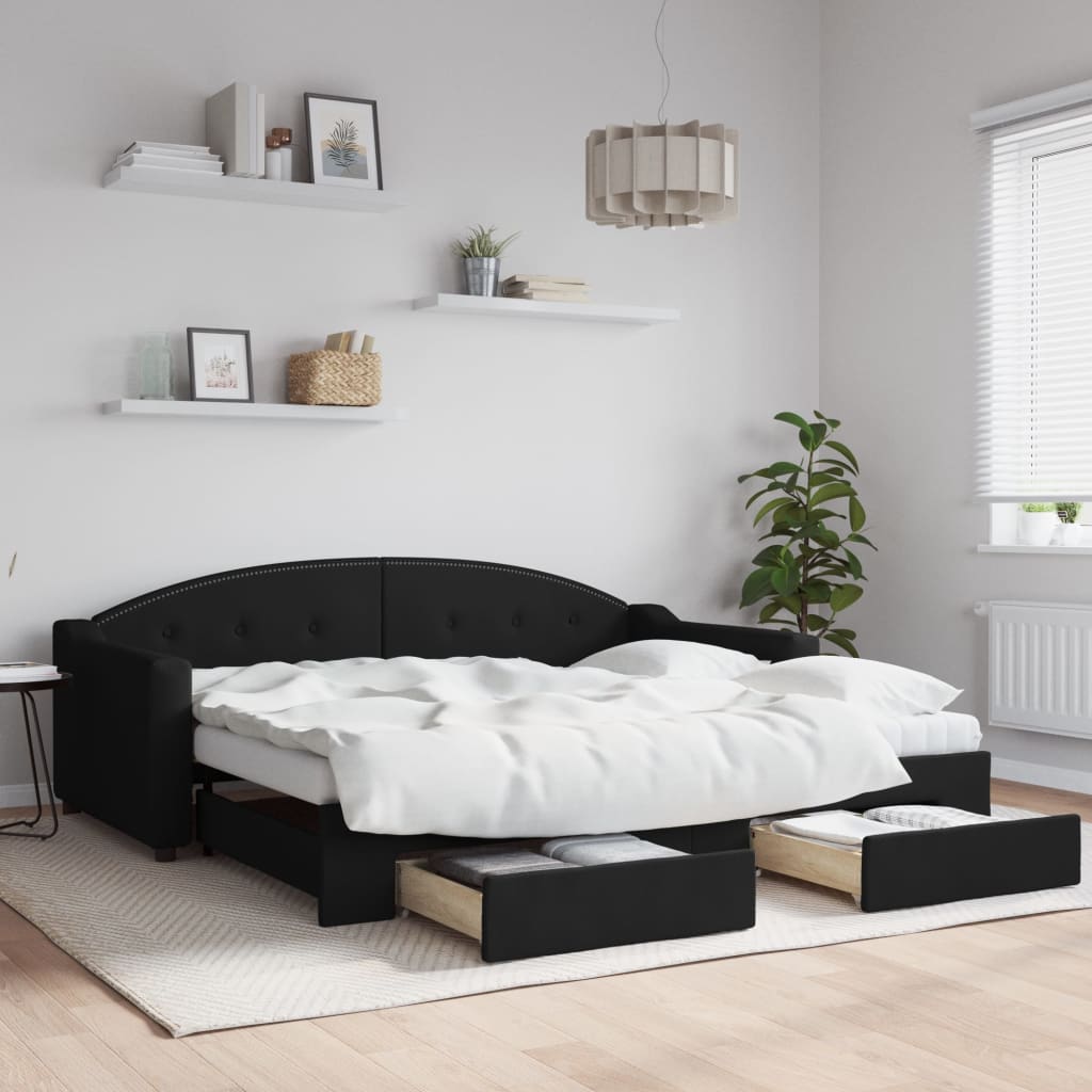 Divano Letto Estraibile con Cassetti Nero 90x190 cm in Tessuto | homemem39