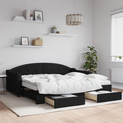 Divano Letto Estraibile con Cassetti Nero 90x190 cm in Tessuto | homemem39