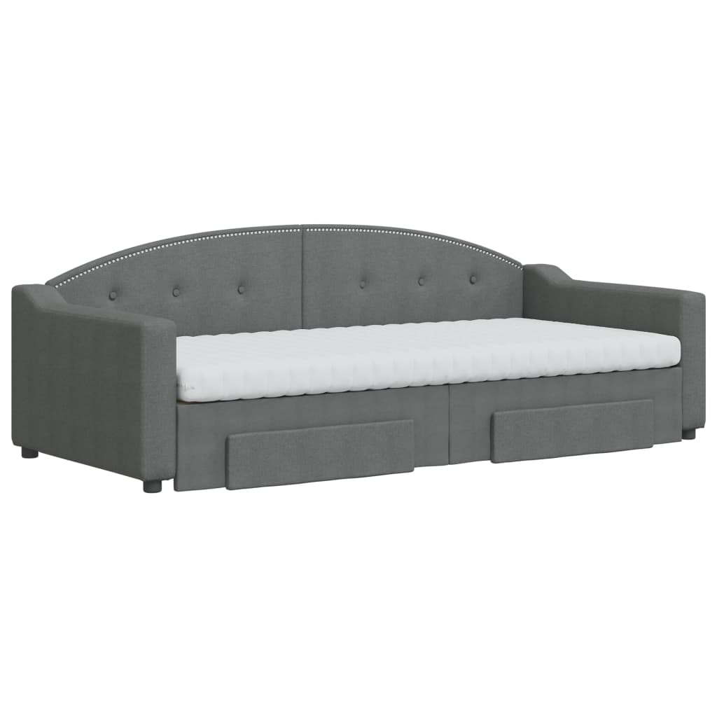 Divano Letto Estraibile Cassetti Grigio Scuro 90x200cm Tessuto