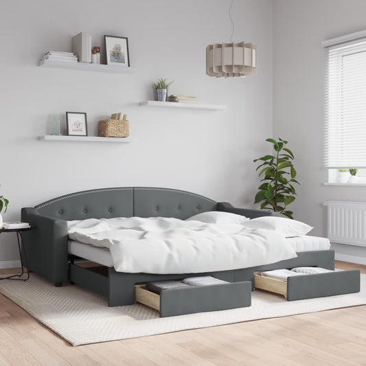 Divano Letto Estraibile Cassetti Grigio Scuro 90x200cm Tessuto | homemem39