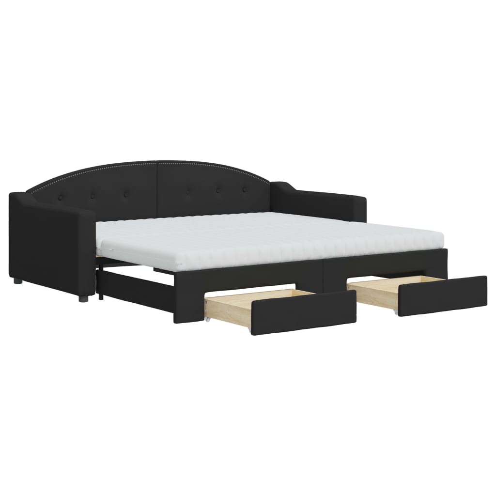 Divano Letto Estraibile con Cassetti Nero 90x190 cm in Tessuto | homemem39