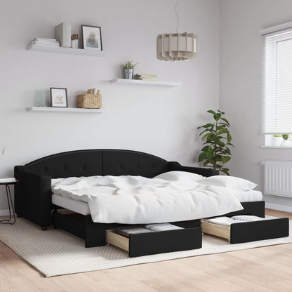 Divano Letto Estraibile con Cassetti Nero 90x190 cm in Tessuto | homemem39