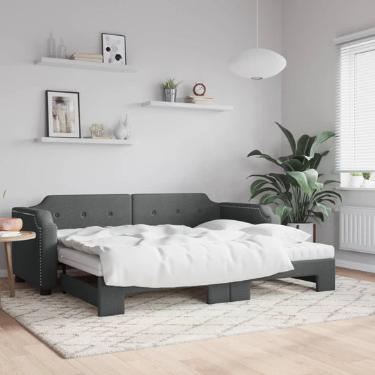 Divano Letto Estraibile Materassi Grigio Scuro 80x200cm Tessuto | homemem39