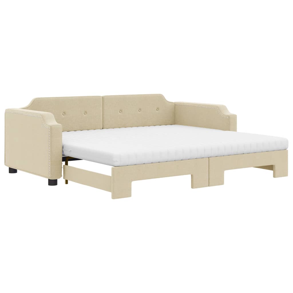 Divano Letto Estraibile con Materassi Crema 90x200 cm Tessuto
