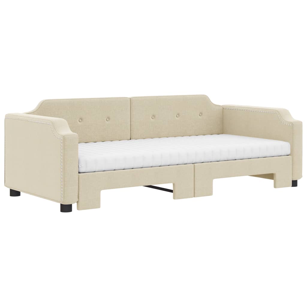 Divano Letto Estraibile con Materassi Crema 90x200 cm Tessuto