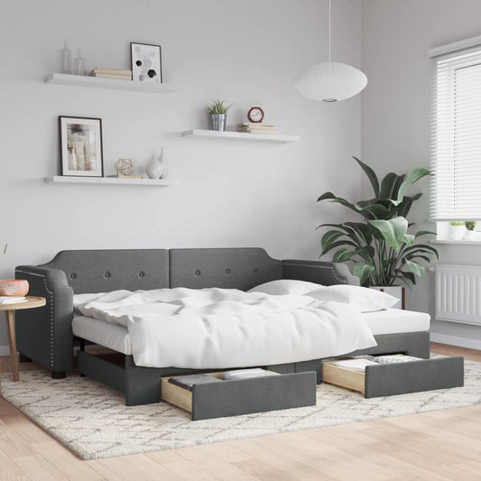 Divano Letto Estraibile Cassetti Grigio Scuro 80x200cm Tessuto | homemem39