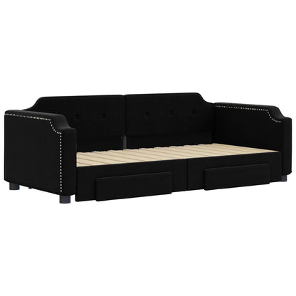 Divano Letto Estraibile con Cassetti Nero 80x200 cm in Tessuto | homemem39