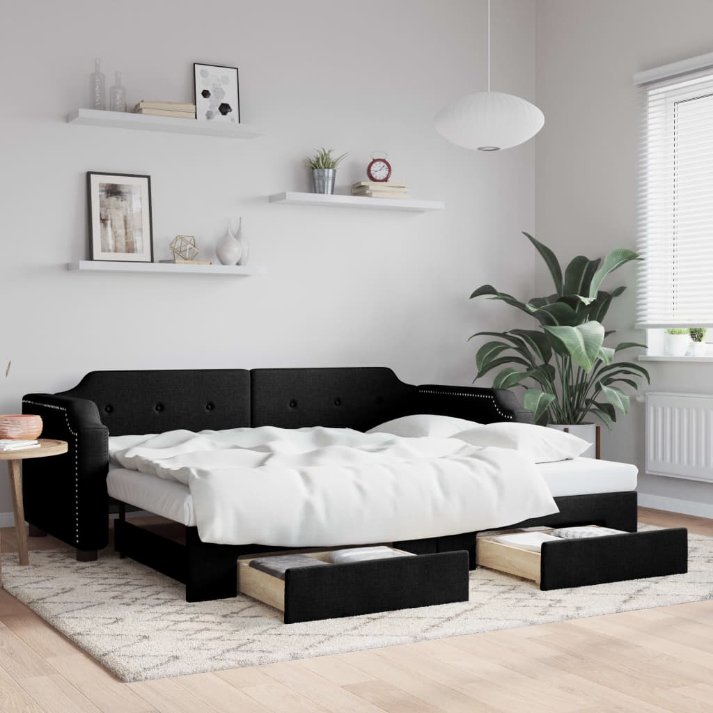 Divano Letto Estraibile con Cassetti Nero 80x200 cm in Tessuto | homemem39