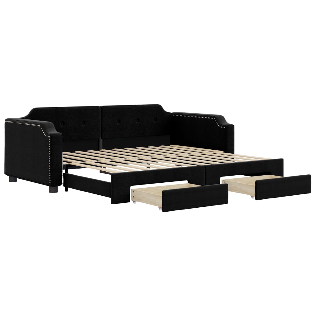 Divano Letto Estraibile con Cassetti Nero 100x200 cm in Tessuto - homemem39