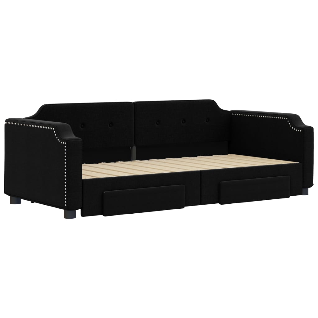 Divano Letto Estraibile con Cassetti Nero 100x200 cm in Tessuto