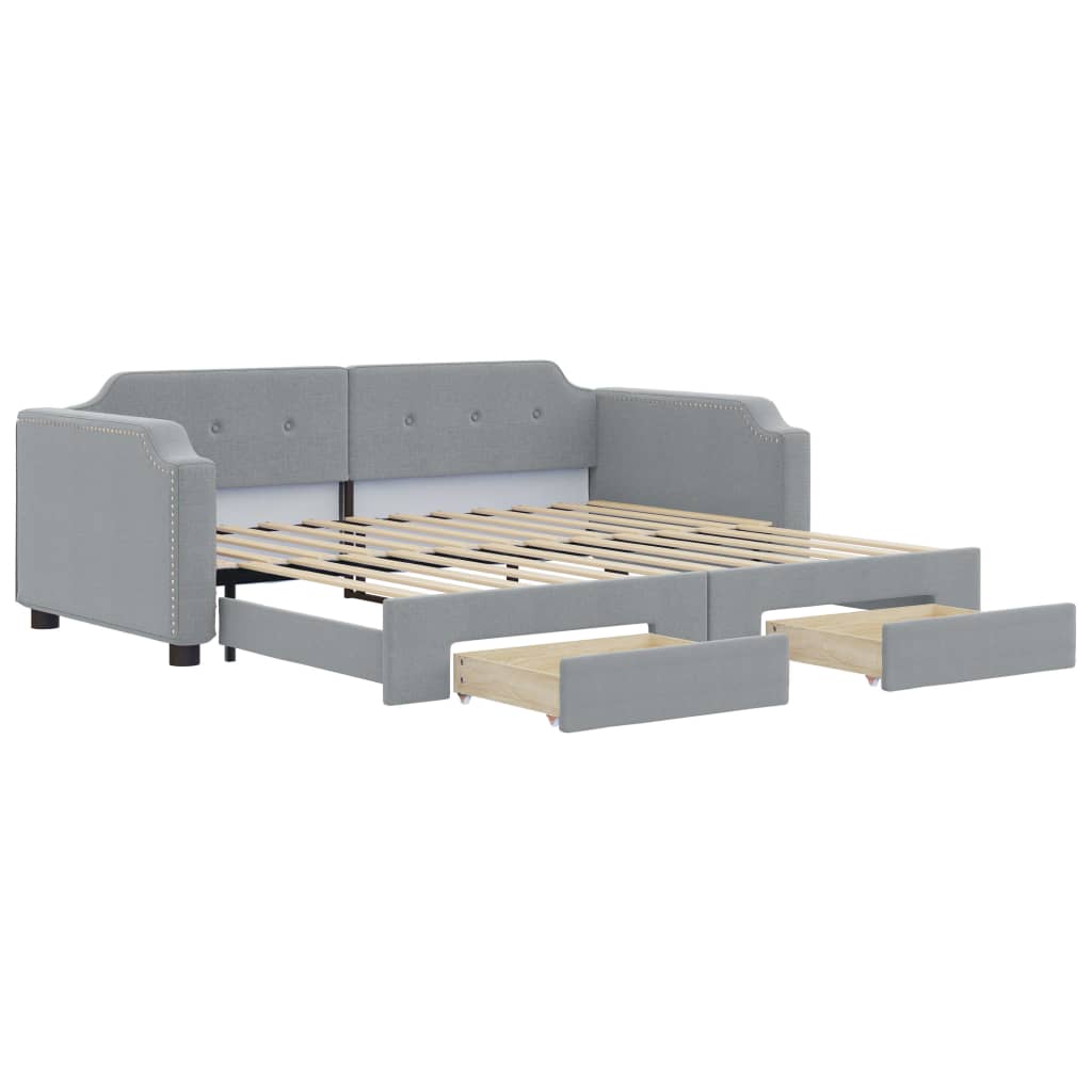 Divano Letto Estraibile Cassetti Grigio Chiaro 90x190cm Tessuto