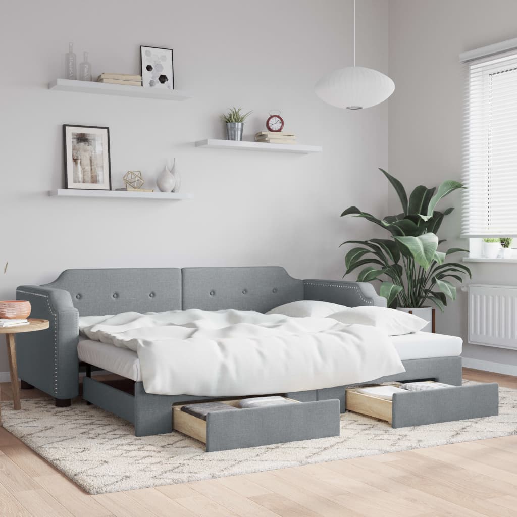 Divano Letto Estraibile Cassetti Grigio Chiaro 90x190cm Tessuto | homemem39