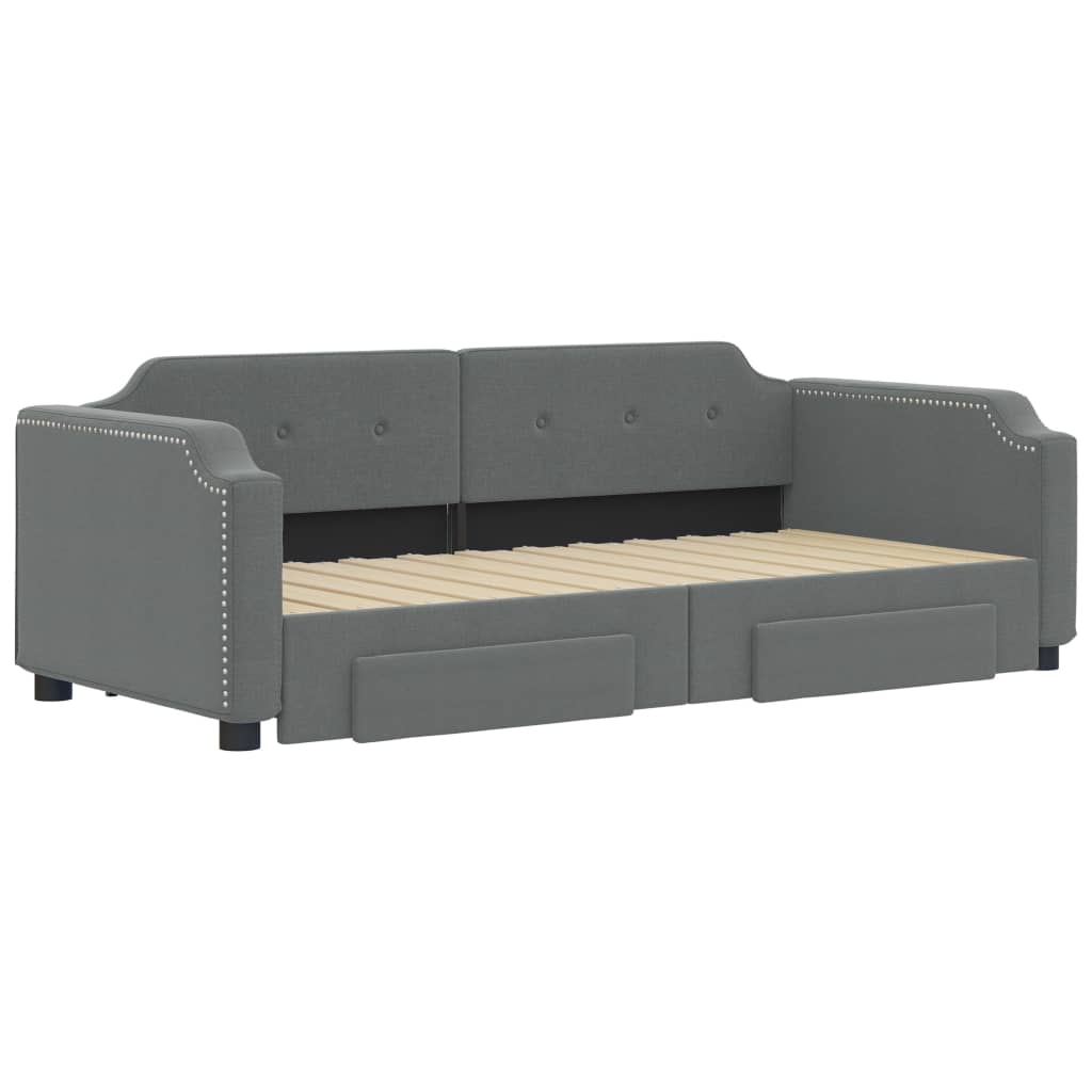 Divano Letto Estraibile Cassetti Grigio Scuro 90x190cm Tessuto