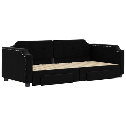 Divano Letto Estraibile con Cassetti Nero 90x190 cm in Tessuto - homemem39