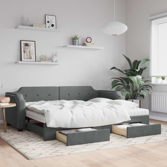 Divano Letto Estraibile Cassetti Grigio Scuro 80x200cm Tessuto | homemem39