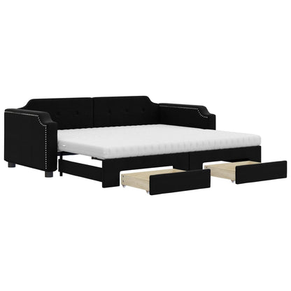 Divano Letto Estraibile con Cassetti Nero 80x200 cm in Tessuto