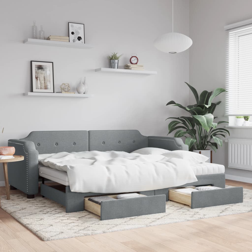 Divano Letto Estraibile Cassetti Grigio Chiaro 90x190cm Tessuto | homemem39