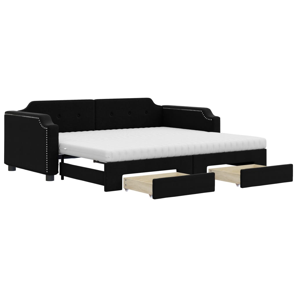 Divano Letto Estraibile con Cassetti Nero 90x190 cm in Tessuto - homemem39