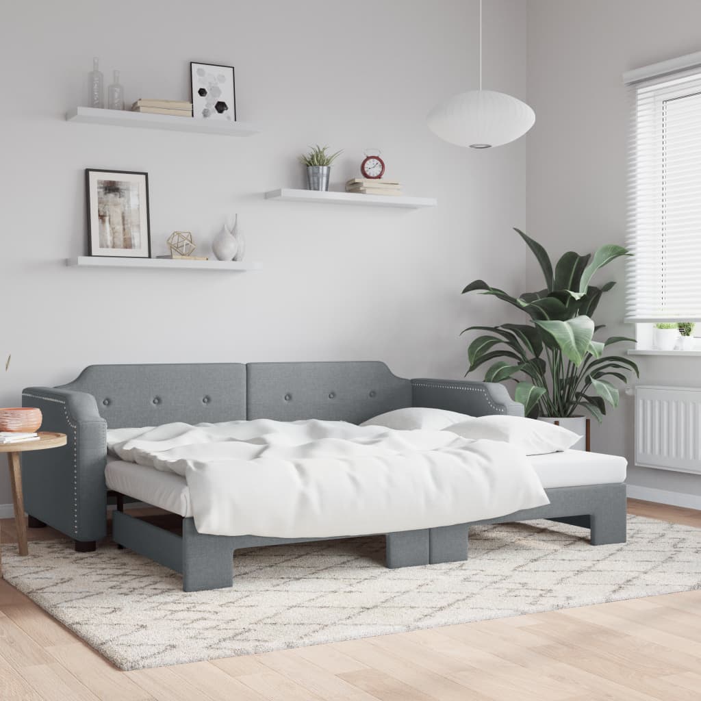 Divano Letto con Letto Estraibile Grigio Chiaro 100x190 Tessuto | homemem39