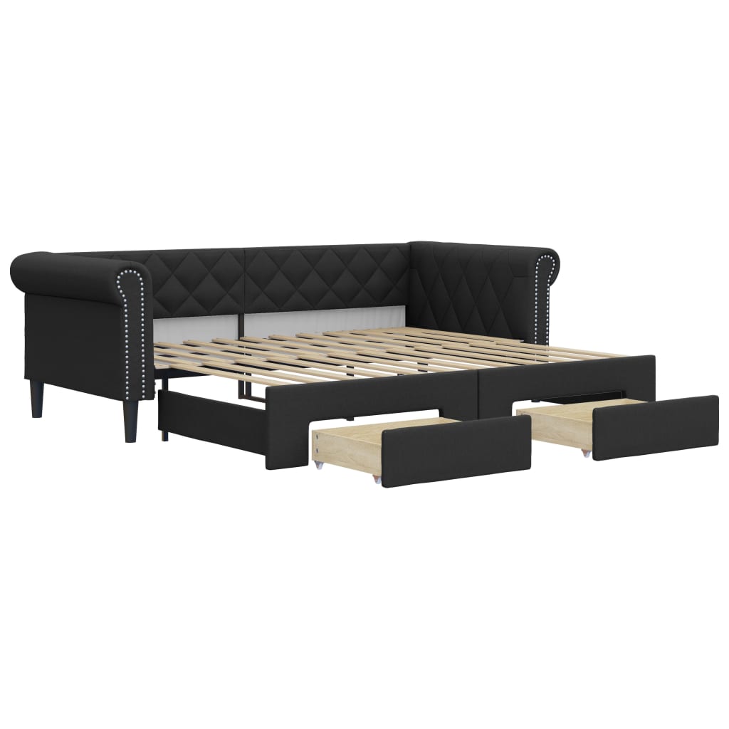Divano Letto Estraibile con Cassetti Nero 90x200 cm Similpelle - homemem39
