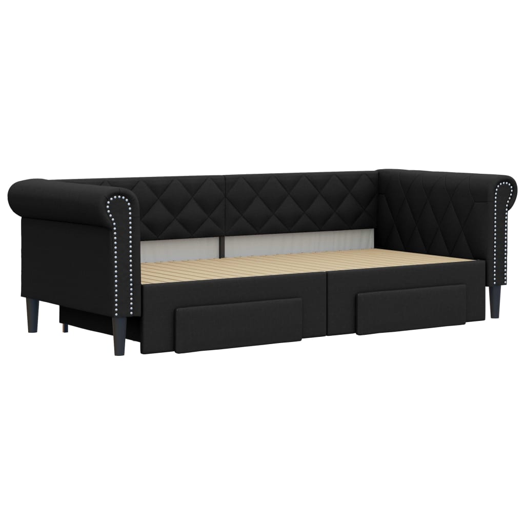 Divano Letto Estraibile con Cassetti Nero 90x200 cm Similpelle - homemem39