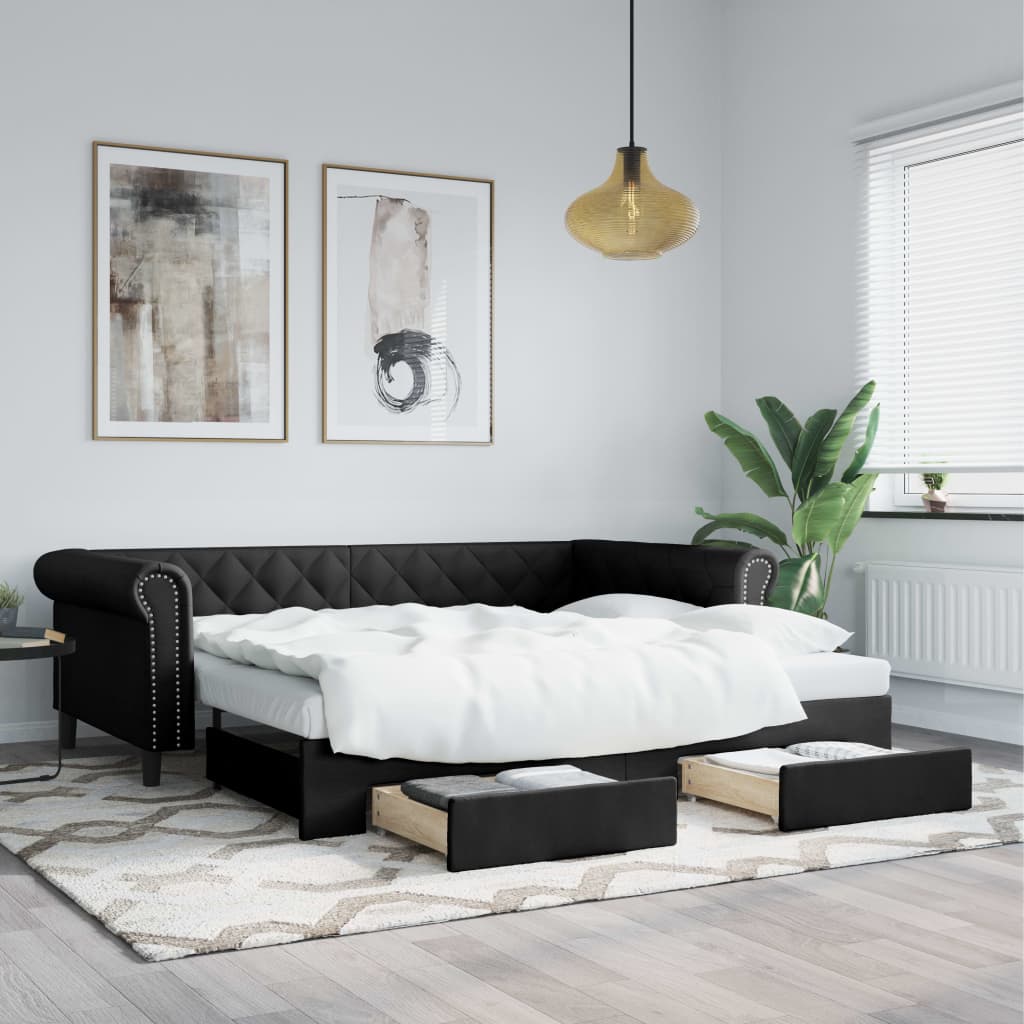Divano Letto Estraibile con Cassetti Nero 90x200 cm Similpelle - homemem39