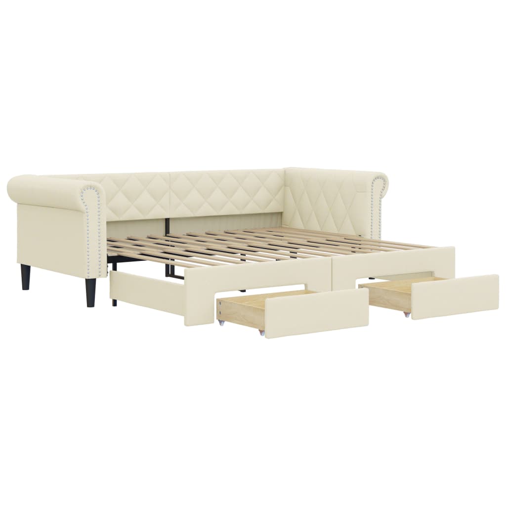 Divano Letto Estraibile con Cassetti Crema 90x200 cm Similpelle - homemem39