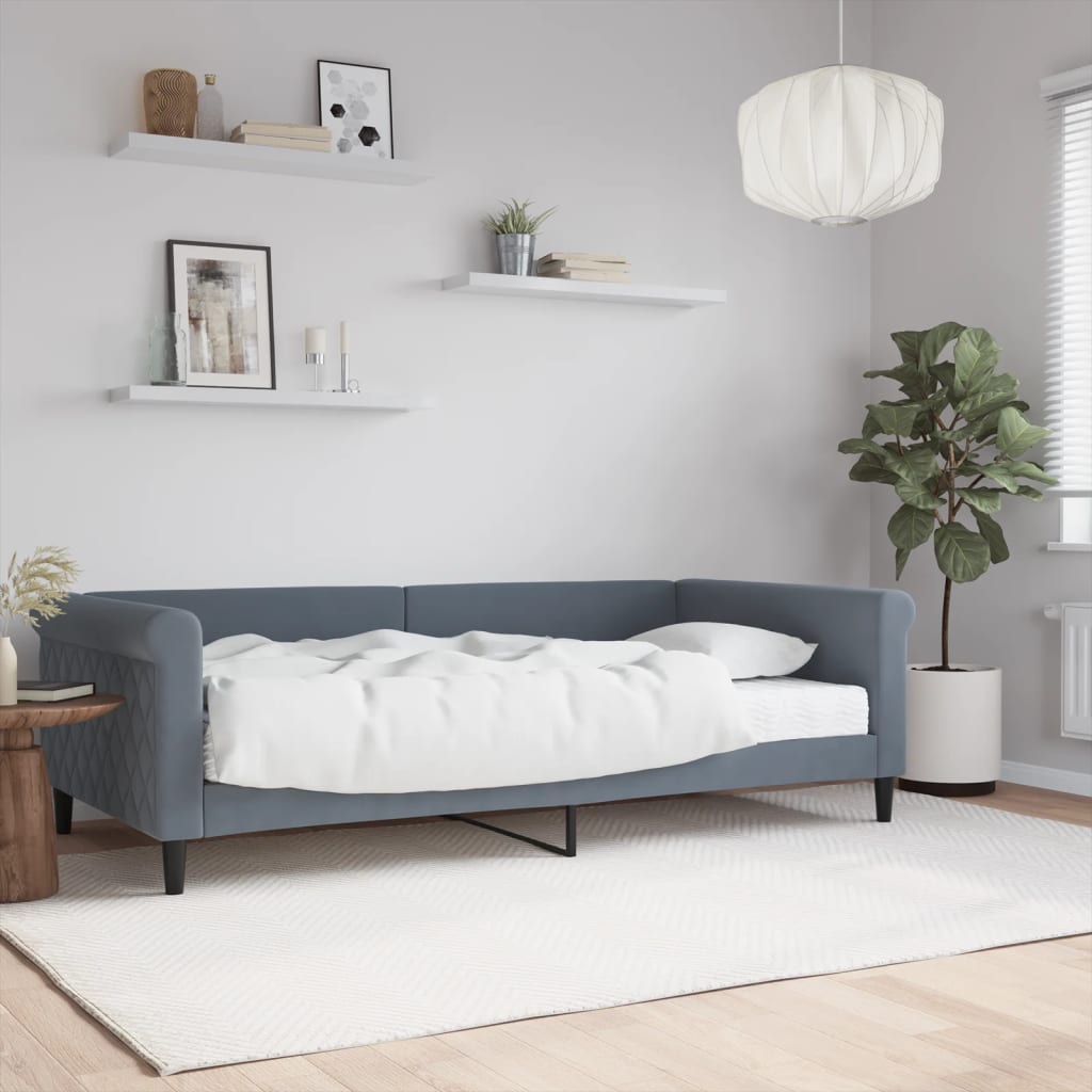 Divano Letto con Materasso Grigio Scuro 100x200 cm in Velluto | homemem39