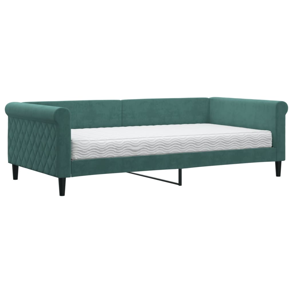 Divano Letto con Materasso Verde Scuro 100x200 cm in Velluto - homemem39