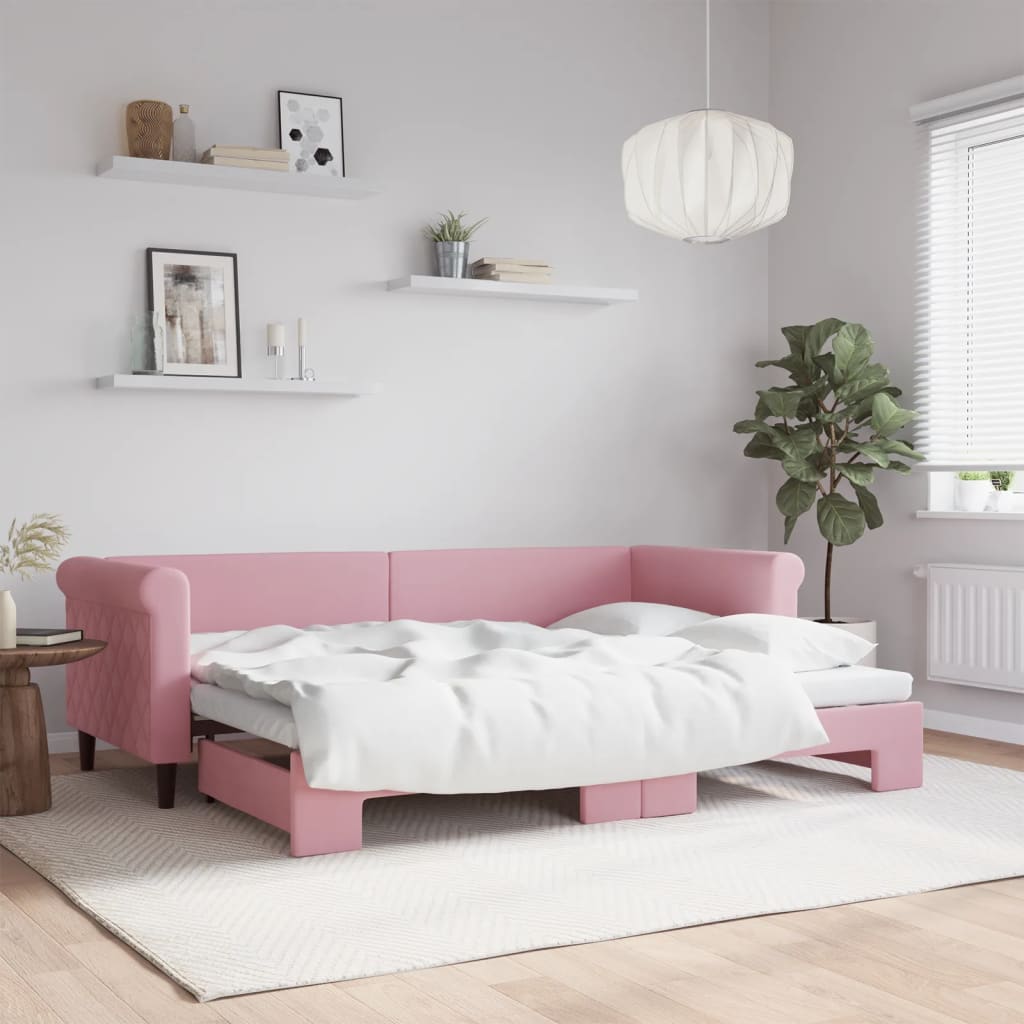 Divano Letto con Letto Estraibile Rosa 80x200 cm in Velluto - homemem39