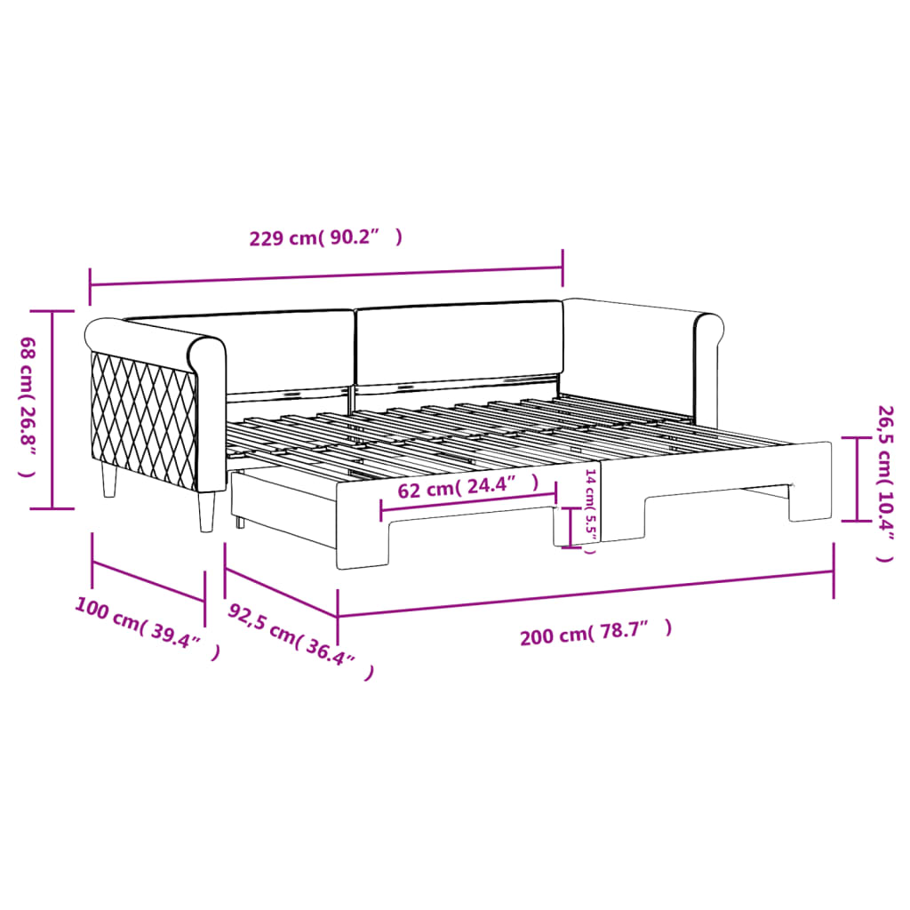 Divano Letto con Letto Estraibile Rosa 90x200 cm in Velluto | homemem39